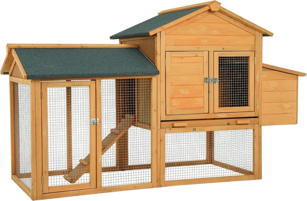 66 Inch Wood Chicken Coop Chicken House Indoor Outdoor Chicken Cage 2-4 Chickens Waterproof with Egg Box Wire Fence Hen House Pet Hutch Garden Backyard Cage