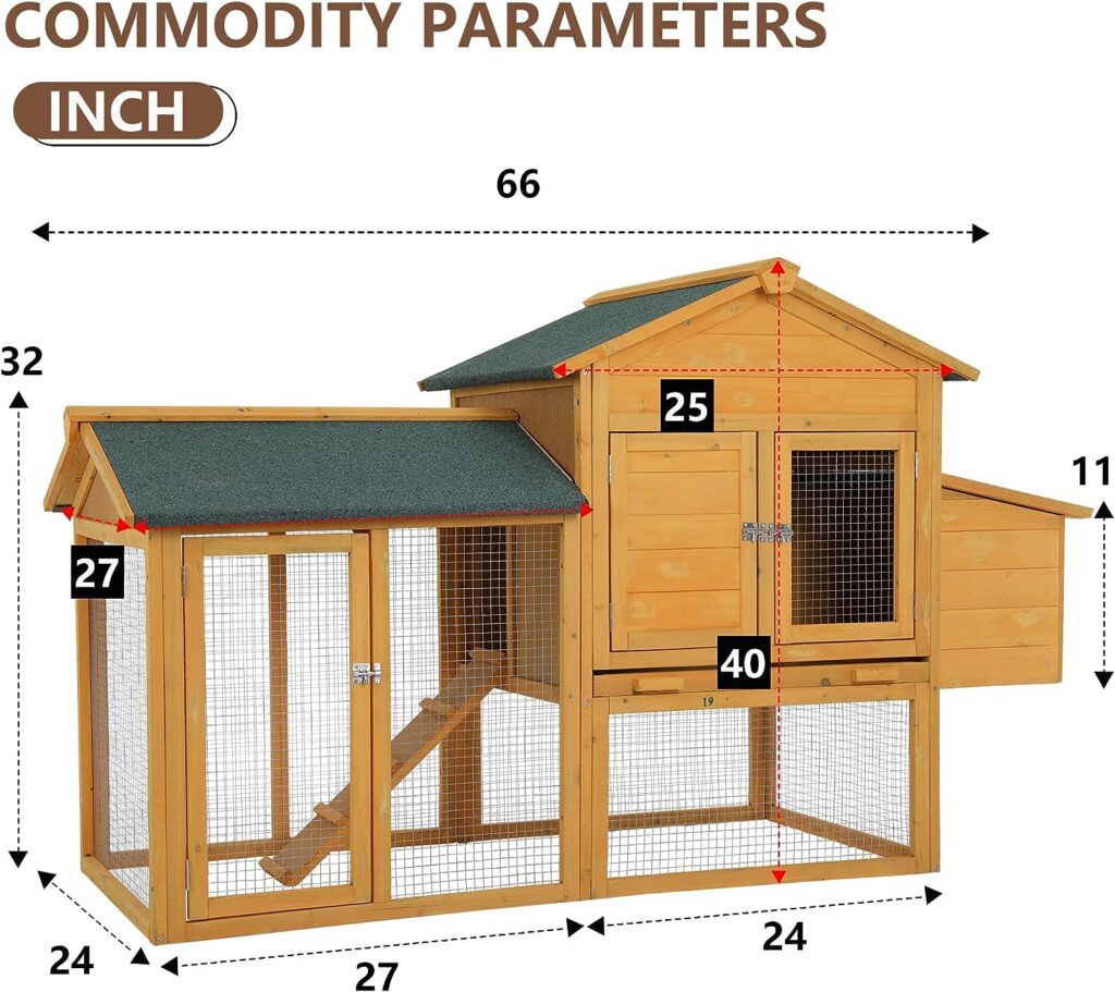 66 Inch Wood Chicken Coop Chicken House Indoor Outdoor Chicken Cage 2-4 Chickens Waterproof with Egg Box Wire Fence Hen House Pet Hutch Garden Backyard Cage