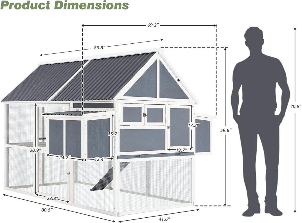 AECOJOY 84” Large Chicken Coop, Outdoor Wooden Hen House Poultry Cage for 8-10 Chickens Walk in Chicken House with Run