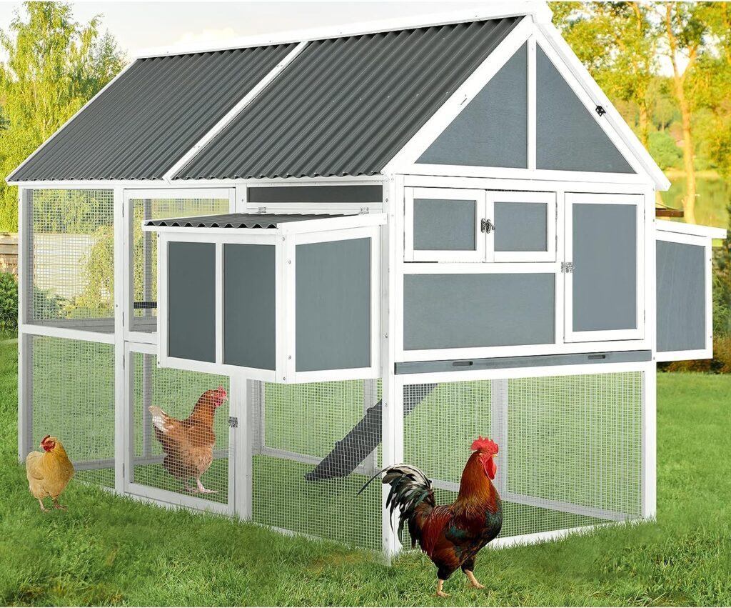 AECOJOY 84” Large Chicken Coop, Outdoor Wooden Hen House Poultry Cage for 8-10 Chickens Walk in Chicken House with Run