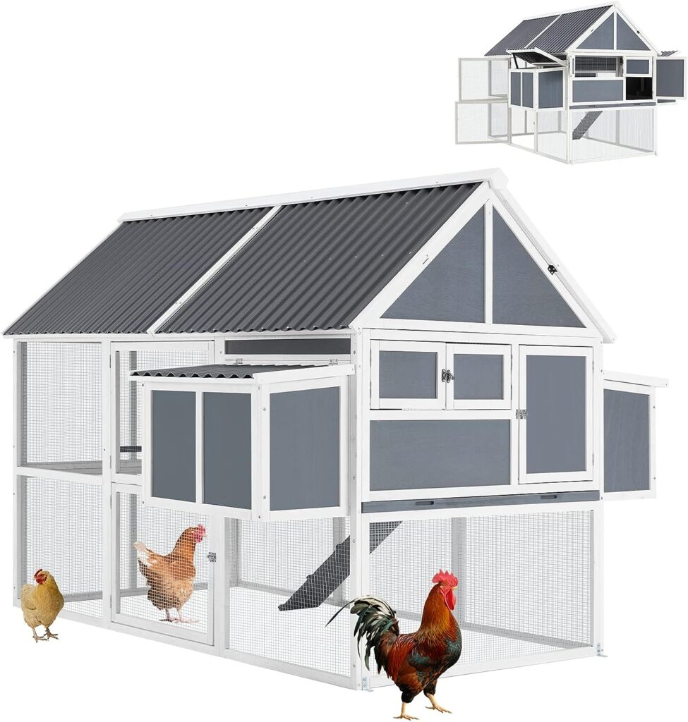 AECOJOY 84” Large Chicken Coop, Outdoor Wooden Hen House Poultry Cage for 8-10 Chickens Walk in Chicken House with Run