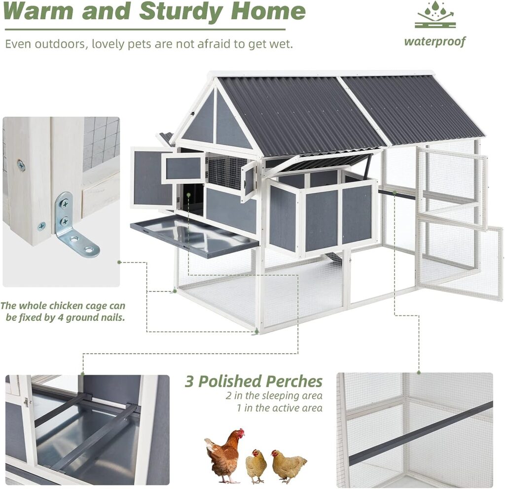 AECOJOY 84” Large Chicken Coop, Outdoor Wooden Hen House Poultry Cage for 8-10 Chickens Walk in Chicken House with Run