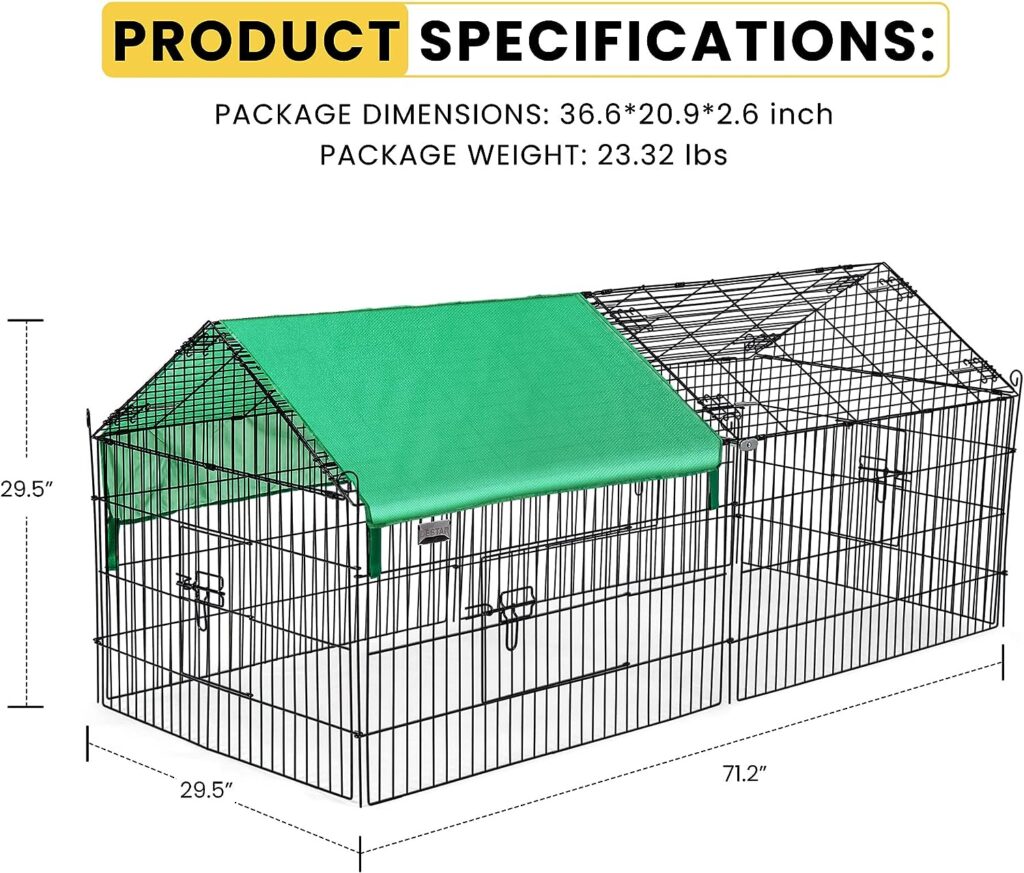DEStar 71” x 30” Foldable Outdoor Backyard Metal Coop Chicken Cage Enclosure Duck Rabbit Cat Crate Playpen Exercise Pen with Weather Proof Cover