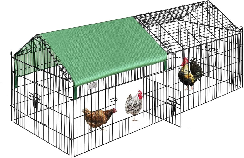 DEStar 71” x 30” Foldable Outdoor Backyard Metal Coop Chicken Cage Enclosure Duck Rabbit Cat Crate Playpen Exercise Pen with Weather Proof Cover