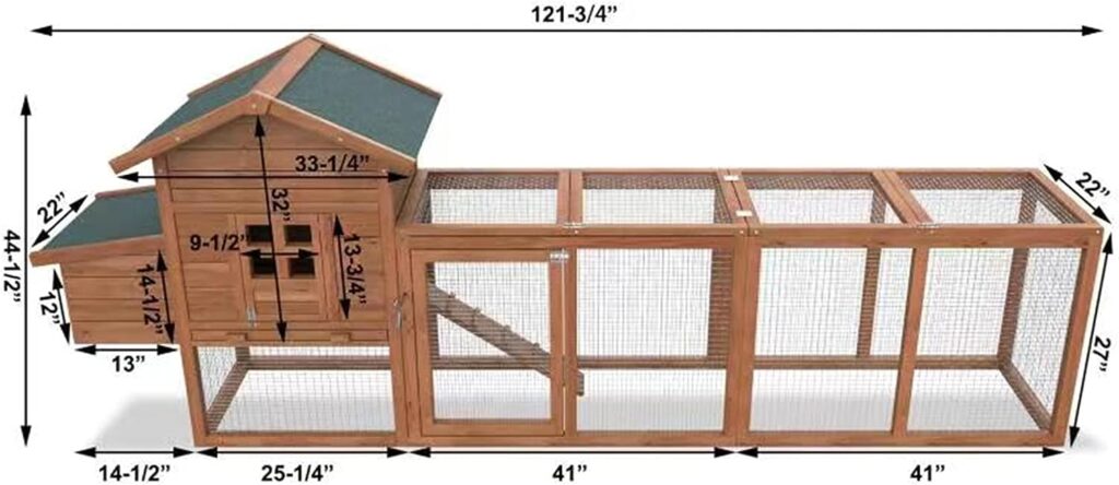 ECOLINEAR 120 Chicken Coop w/Run Cage Outdoor Hen House for 2-6 Chickens Hutch Poultry Pet Wooden Coop Nest Box Garden Backyard