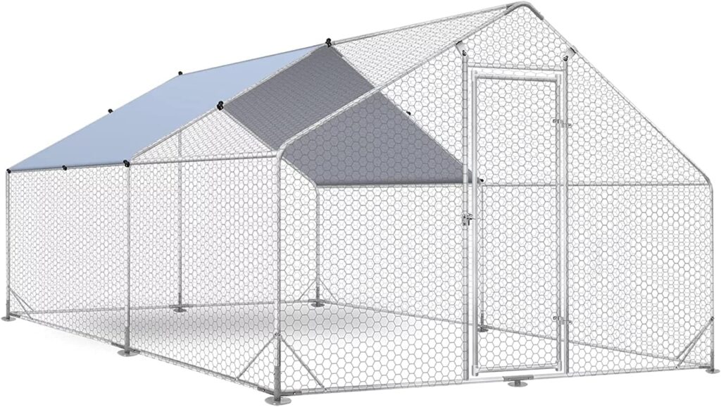 Fegherug Large Metal Chicken Coop, Walk-in Poultry Cage Galvanized Hen Playpen House with Cover and Lockable Door for Outdoor, Backyard Farm, Silver