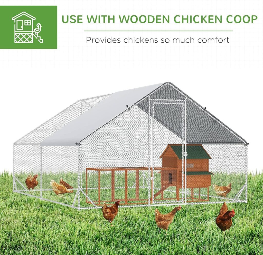 Fegherug Large Metal Chicken Coop, Walk-in Poultry Cage Galvanized Hen Playpen House with Cover and Lockable Door for Outdoor, Backyard Farm, Silver