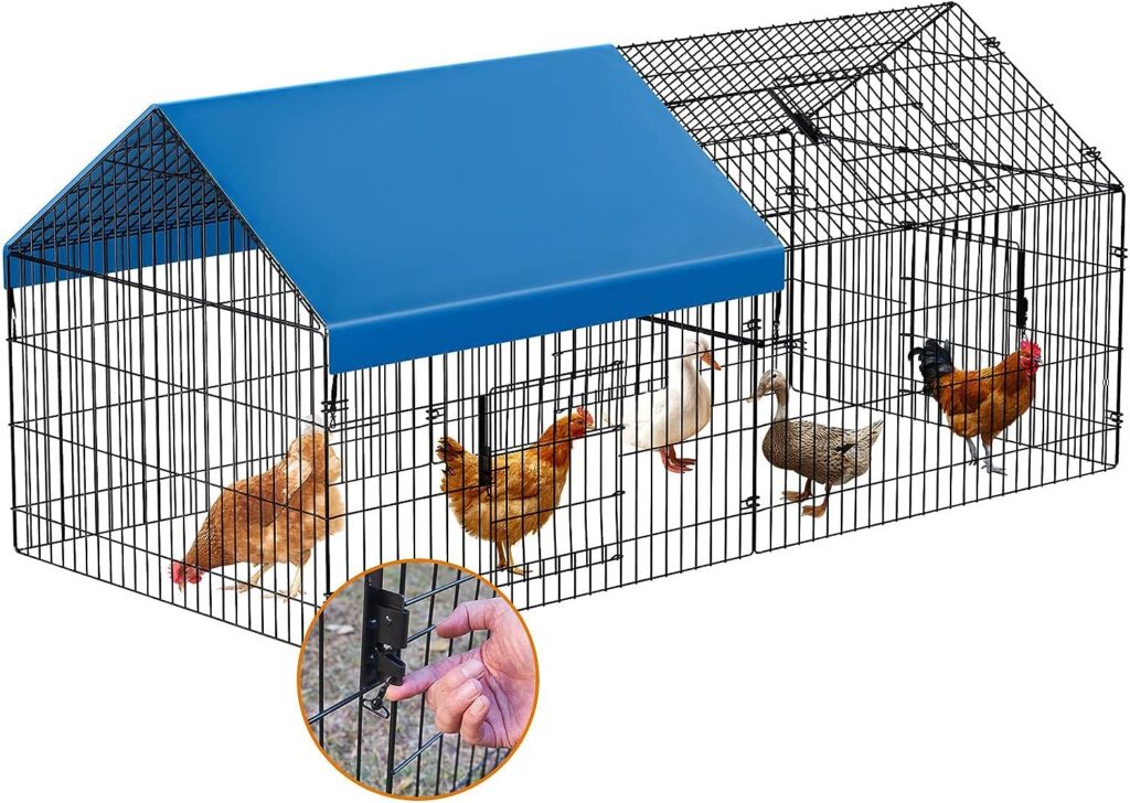 INJOPEXI Metal Chicken Coop 86×40×39 Chicken Runs for Yard with Cover Chicken Playpen Enclosure Chicken Pen Kennel Duck Coop Cage for Outdoor Backyard Farm Rabbit Small Animal Dog Poultry Cat Hutch