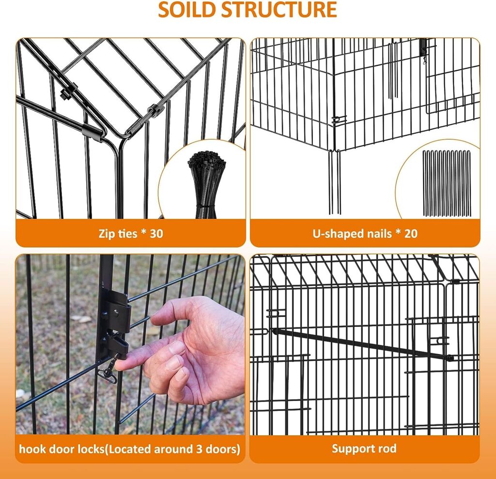 INJOPEXI Metal Chicken Coop 86×40×39 Chicken Runs for Yard with Cover Chicken Playpen Enclosure Chicken Pen Kennel Duck Coop Cage for Outdoor Backyard Farm Rabbit Small Animal Dog Poultry Cat Hutch