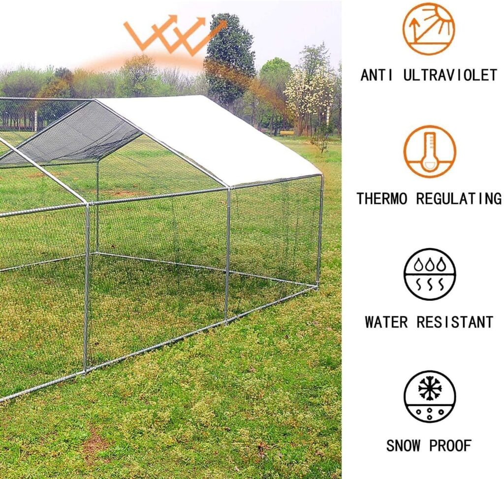 Large Chicken Coop Walk-in Metal Poultry Cage House Rabbits Habitat Cage Spire Shaped Coop with Waterproof and Anti-Ultraviolet Cover for Outdoor Backyard Farm Use (6.56 L x 9.8 W x 6.56 H)