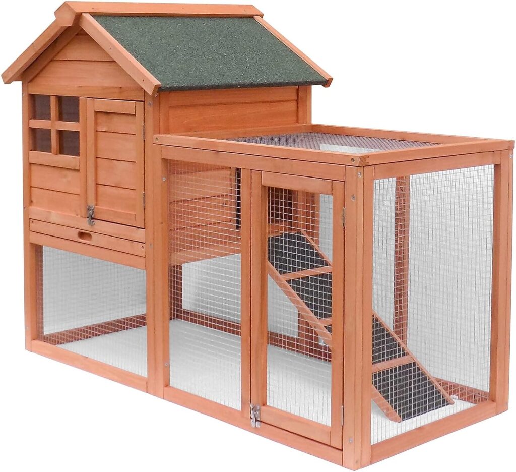 Morhome Chicken Coop Large Wooden Outdoor Bunny Rabbit Hutch Hen Cage with Ventilation Door, Removable Tray  Ramp Garden Backyard Pet House Chicken Nesting Box