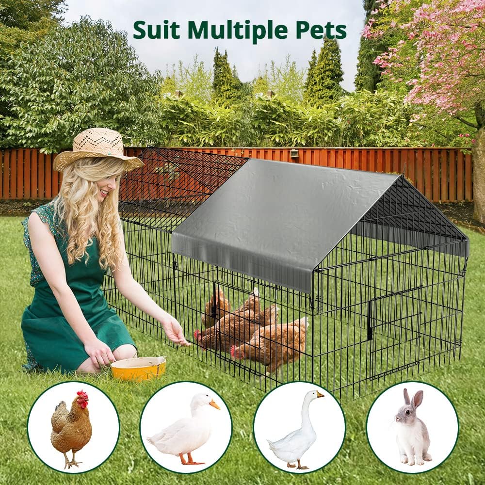 PawGiant Chicken Coop 86×40 Chicken Run Pen for Yard with Cover Outdoor Metal Portable Chicken Tractor Cage Enclosure Crate Outside for Small Animals Duck Rabbit Hen