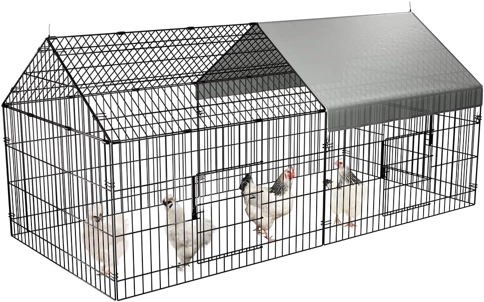 PawGiant Chicken Coop 86×40 Chicken Run Pen for Yard with Cover Outdoor Metal Portable Chicken Tractor Cage Enclosure Crate Outside for Small Animals Duck Rabbit Hen
