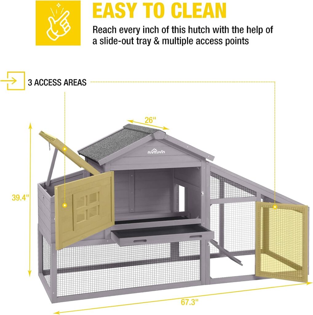 Aivituvin Wooden Chicken Coop, Large Outdoor Hen House with Nest Box Poultry Cage, Rabbit Hutch - Waterproof UV Panel 69in