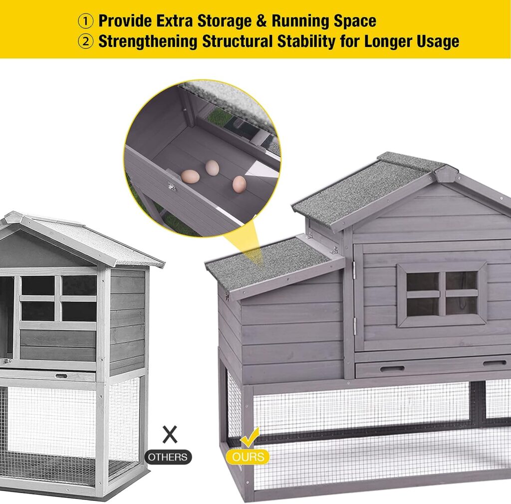 Aivituvin Wooden Chicken Coop, Large Outdoor Hen House with Nest Box Poultry Cage, Rabbit Hutch - Waterproof UV Panel 69in