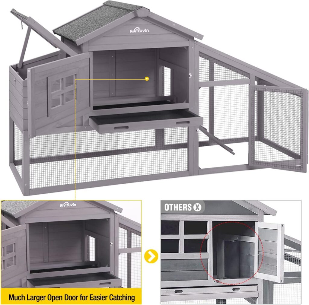 Aivituvin Wooden Chicken Coop, Large Outdoor Hen House with Nest Box Poultry Cage, Rabbit Hutch - Waterproof UV Panel 69in