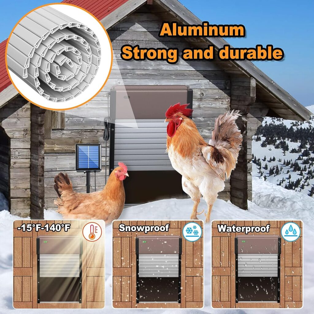 Automatic Chicken Coop Door, Full Aluminum Solar Powered Opener Chicken Coops Door with Timer  Light Sensor, Auto Chicken Door with Remote Control, Weatherproof Multi-Modes Poultry