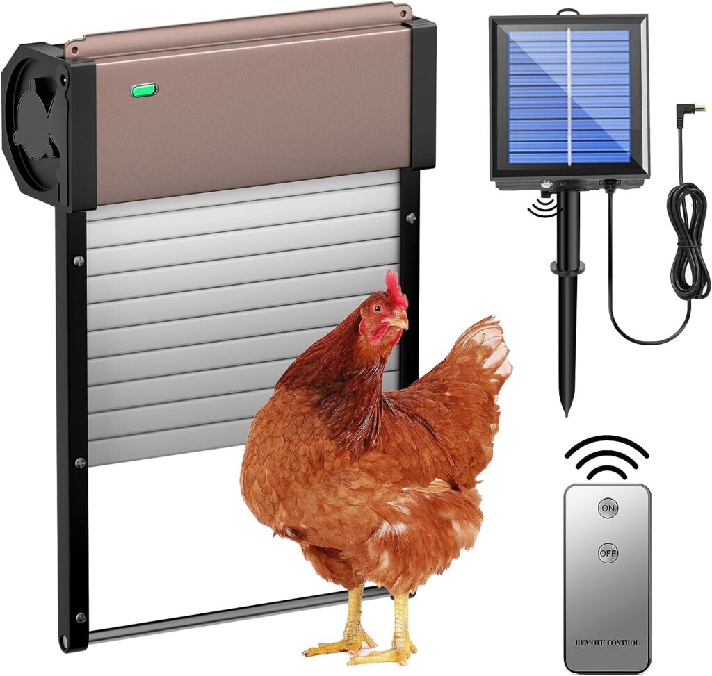 Automatic Chicken Coop Door, Full Aluminum Solar Powered Opener Chicken Coops Door with Timer  Light Sensor, Auto Chicken Door with Remote Control, Weatherproof Multi-Modes Poultry