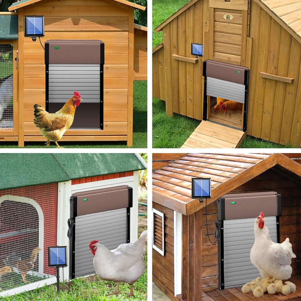 Automatic Chicken Coop Door, Full Aluminum Solar Powered Opener Chicken Coops Door with Timer  Light Sensor, Auto Chicken Door with Remote Control, Weatherproof Multi-Modes Poultry