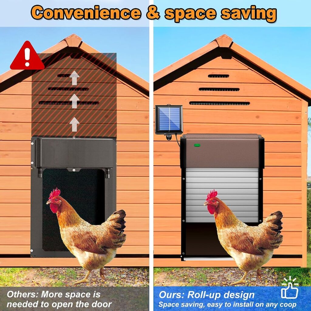 Automatic Chicken Coop Door, Full Aluminum Solar Powered Opener Chicken Coops Door with Timer  Light Sensor, Auto Chicken Door with Remote Control, Weatherproof Multi-Modes Poultry