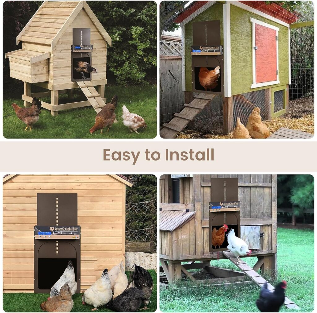 Automatic Chicken Coop Door Opener with Timer Upgraded Automatic Electric Chicken Coop Door Auto Chicken Coop Door Opener Battery Powered LCD Screen Aluminum Door Weatherproof Chicken Coop Accessories