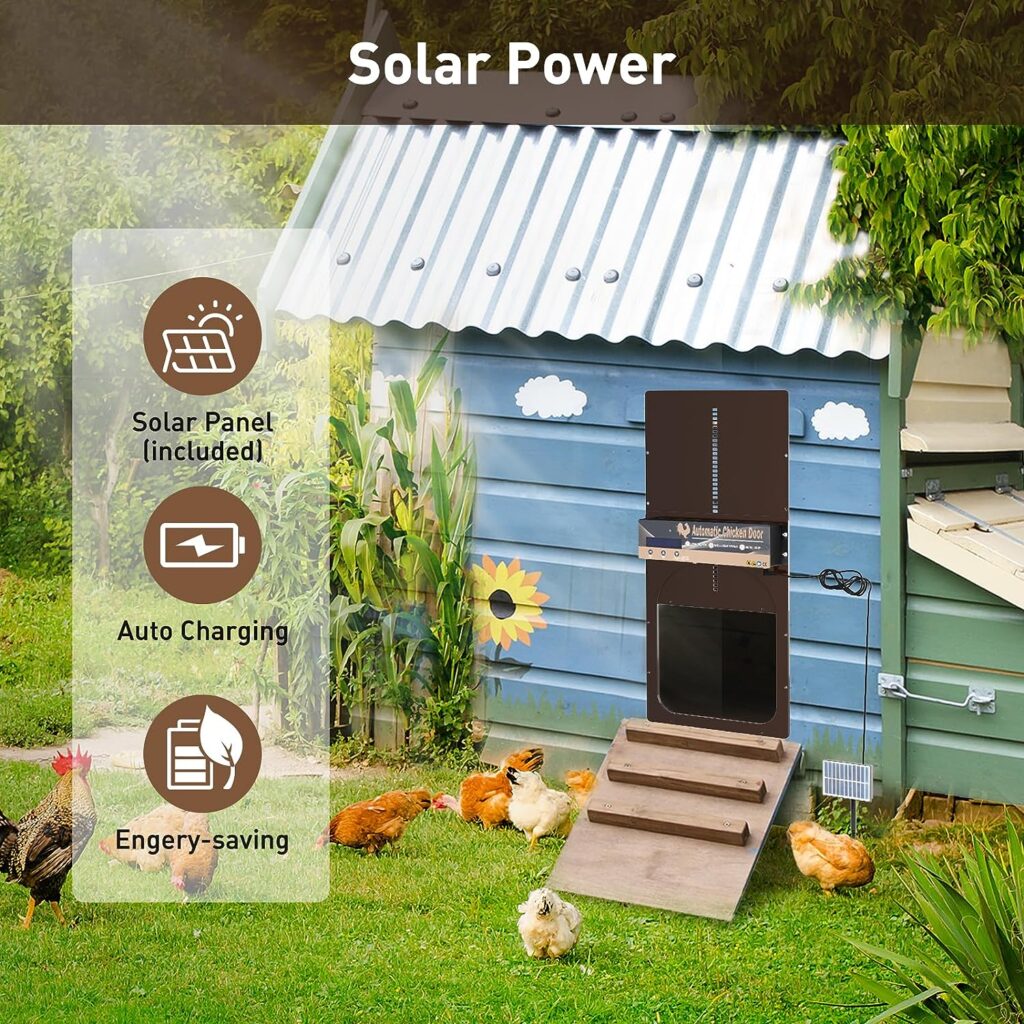 Automatic Chicken Coop Door Solar Powered, excolion Anti-Pinch Chicken Coop Door with TimeLight Sensor, Weatherproof Aluminum Automatic Chicken Door with Remote Control, 4 Modes Auto Chicken Door