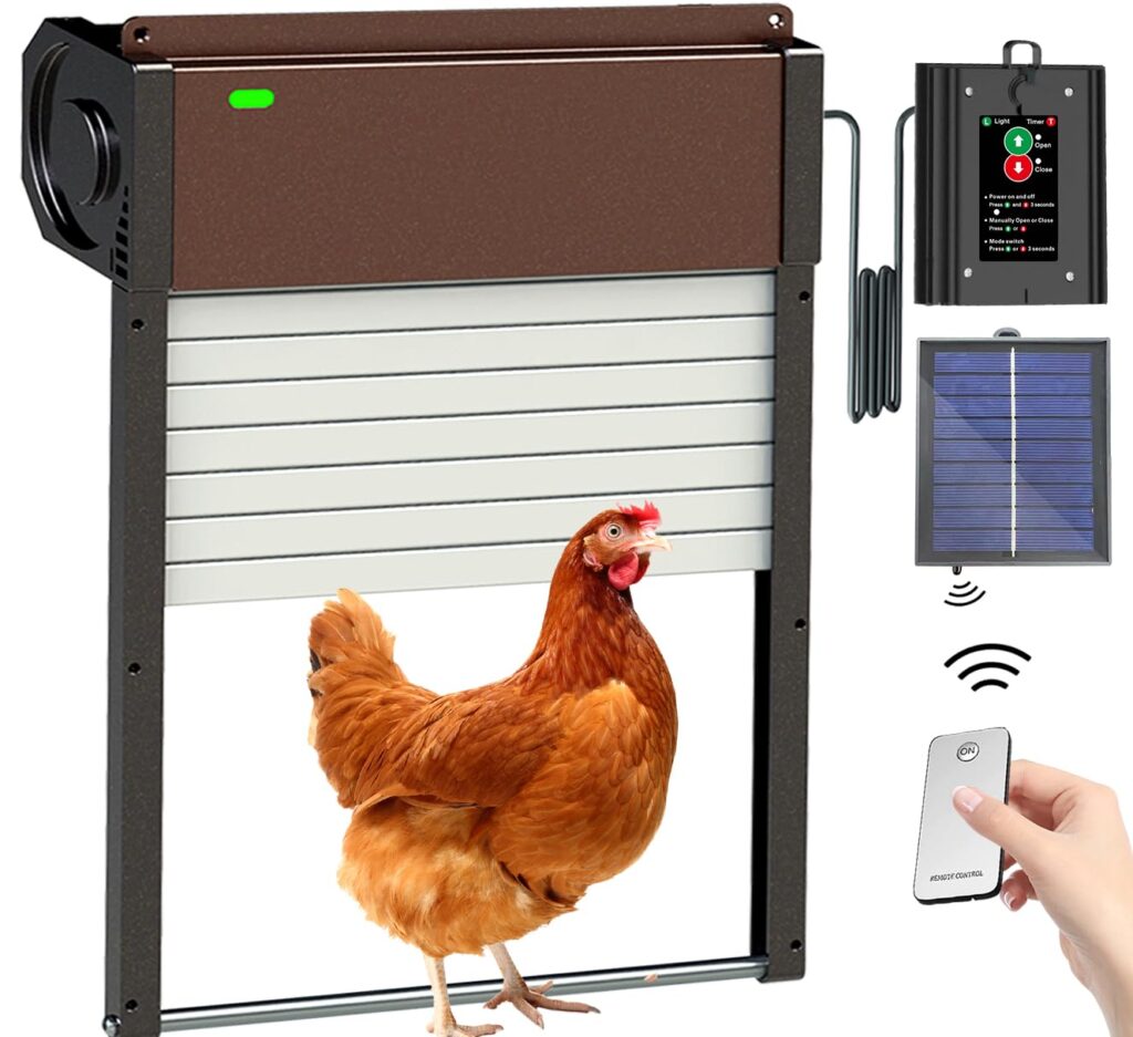 Automatic Chicken Coop Door Solar Powered - Opener Aluminum Auto Chicken Doors with Light Sensor, Timer Mode, Remote Control for Poultry Weatherproof Large