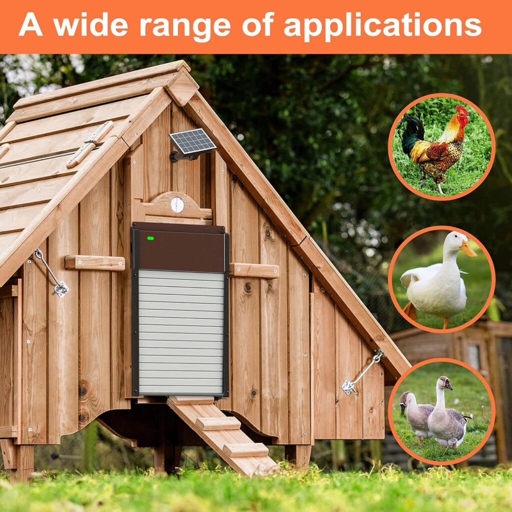 Automatic Chicken Coop Door Solar Powered - Opener Aluminum Auto Chicken Doors with Light Sensor, Timer Mode, Remote Control for Poultry Weatherproof Large