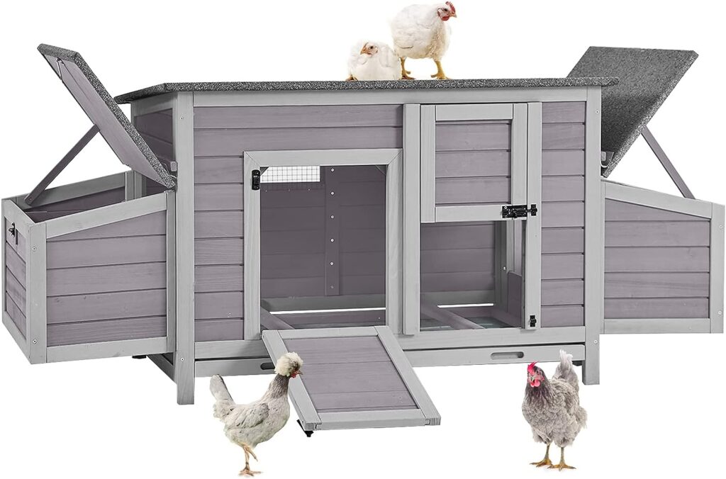 Chicken Coop Outdoor Hen House Wooden Poultry Cage with 2 Perches,2 Sides Large Nesting Boxes