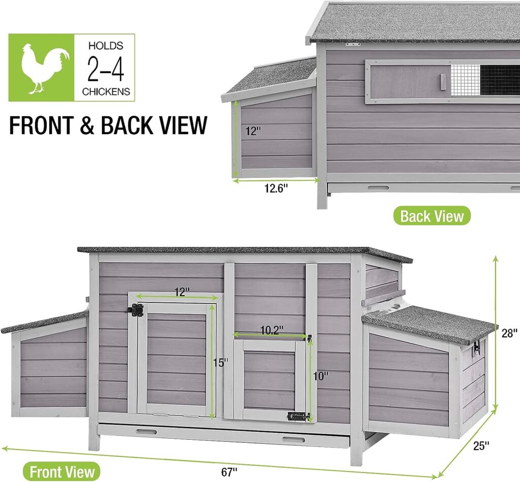 Chicken Coop Outdoor Hen House Wooden Poultry Cage with 2 Perches,2 Sides Large Nesting Boxes