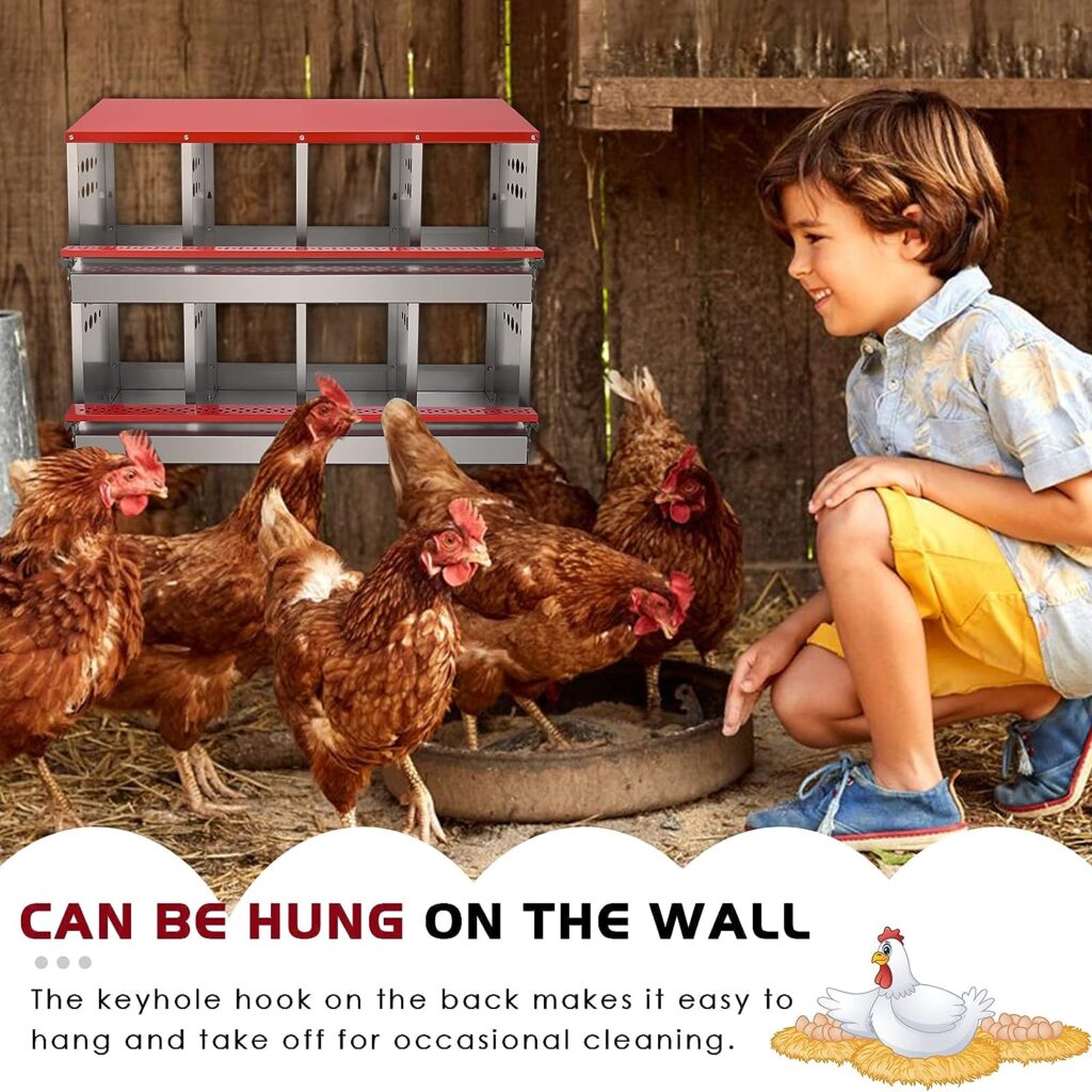 Chicken Nesting Boxes, LIVOSA 8 Compartment Roll Out Chicken Egg Laying Box Heavy Duty Chicken Coop Nest Box for Hens Metal