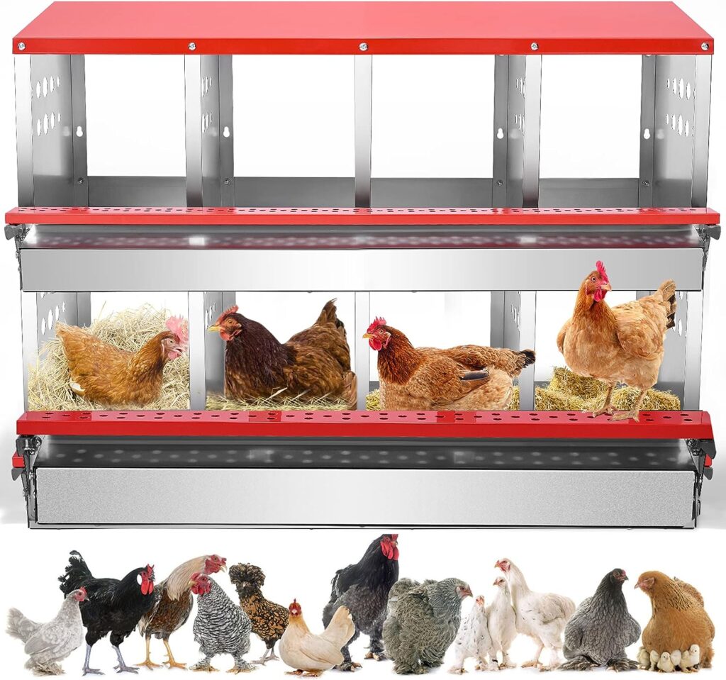 Chicken Nesting Boxes, LIVOSA 8 Compartment Roll Out Chicken Egg Laying Box Heavy Duty Chicken Coop Nest Box for Hens Metal