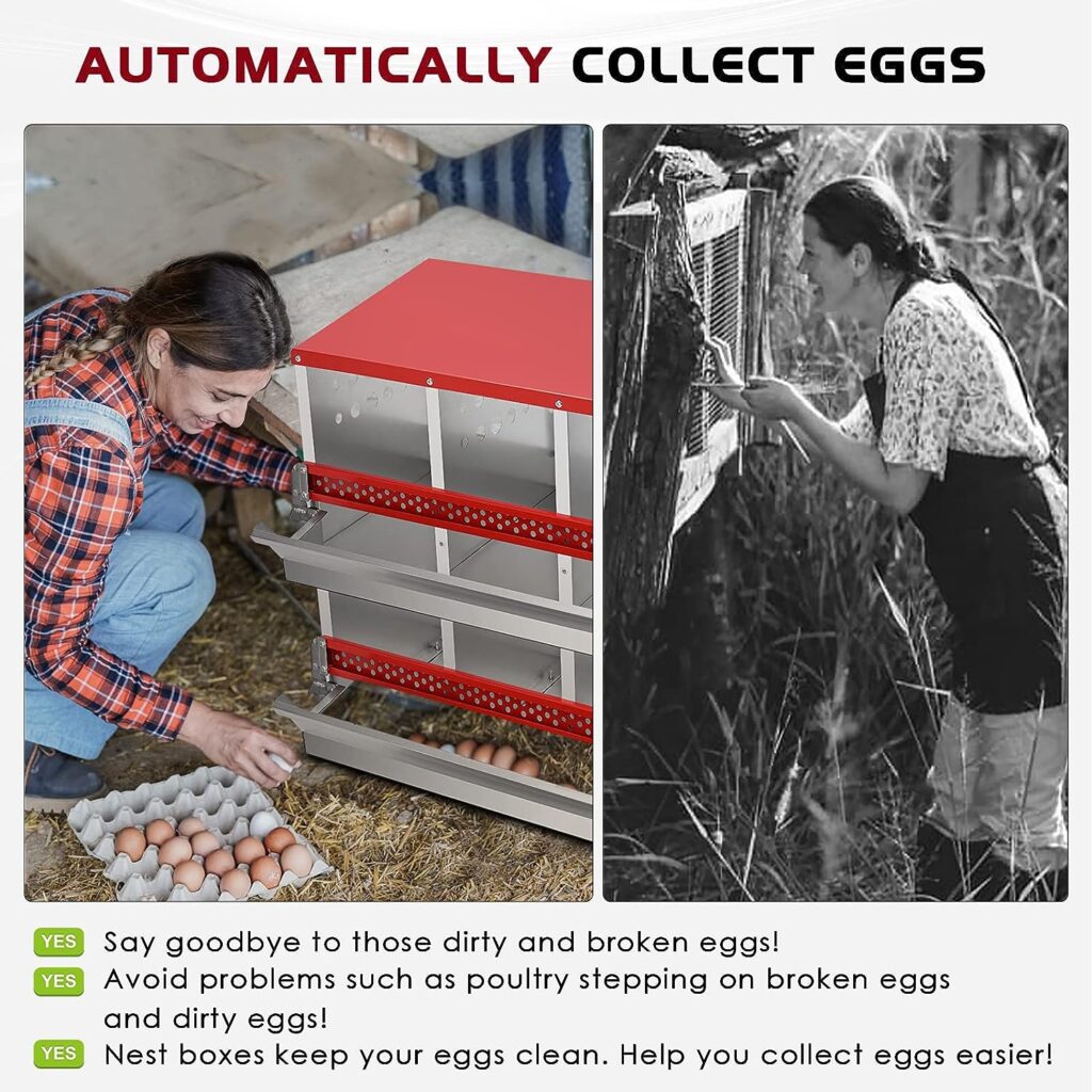 Chicken Nesting Boxes, LIVOSA 8 Compartment Roll Out Chicken Egg Laying Box Heavy Duty Chicken Coop Nest Box for Hens Metal
