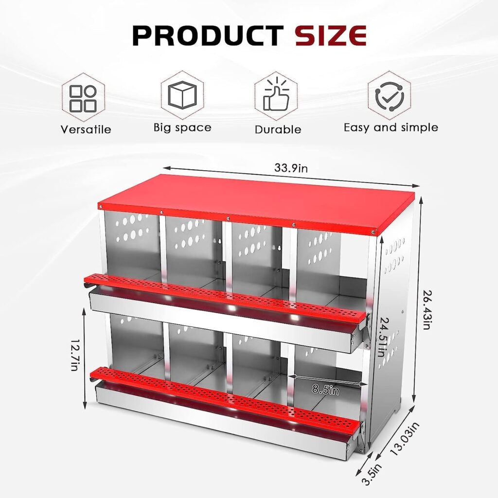 Chicken Nesting Boxes, LIVOSA 8 Compartment Roll Out Chicken Egg Laying Box Heavy Duty Chicken Coop Nest Box for Hens Metal
