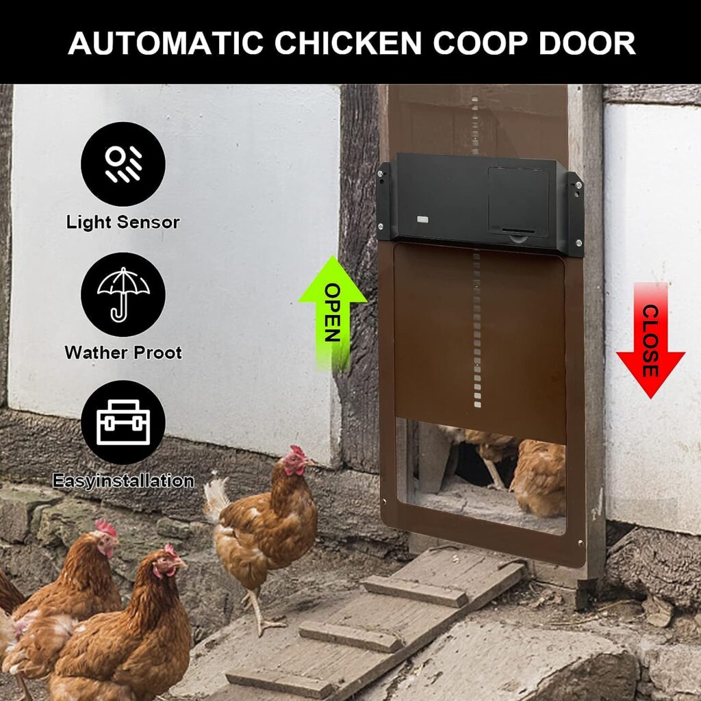 GIFANK Automatic Chicken Coop Door with Light Sensor Waterproof Chicken Door Opener Battery Operated Automatic Door for Chicken Run,Chicken Coop Accessories