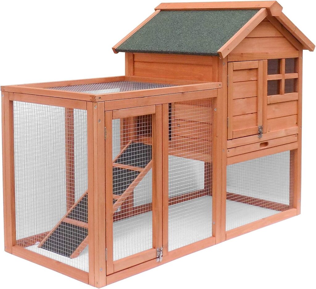 Goohome 48in Chicken Coop Run, Wooden Indoor Rabbit Hutch Hen House Rabbit Poultry Cage Habitat, Bunny Cage, Outdoor Rabbit Hutch Weatherproof, Ramp, Lockable Doors, Portable Chicken Coop