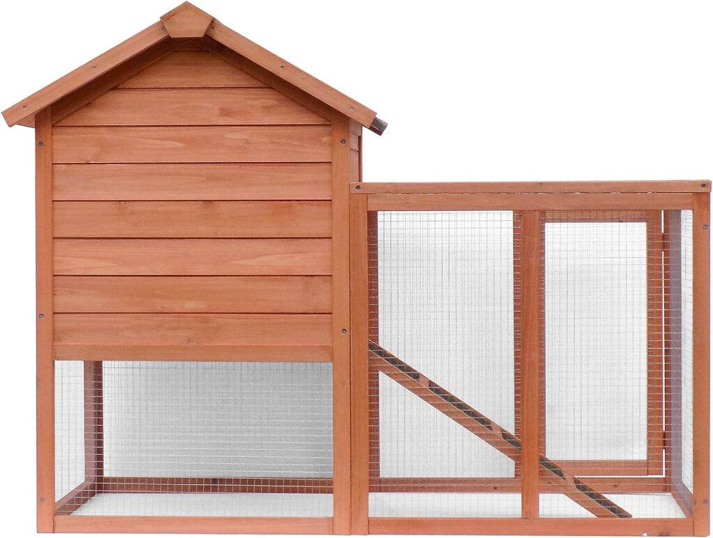 Goohome 48in Chicken Coop Run, Wooden Indoor Rabbit Hutch Hen House Rabbit Poultry Cage Habitat, Bunny Cage, Outdoor Rabbit Hutch Weatherproof, Ramp, Lockable Doors, Portable Chicken Coop