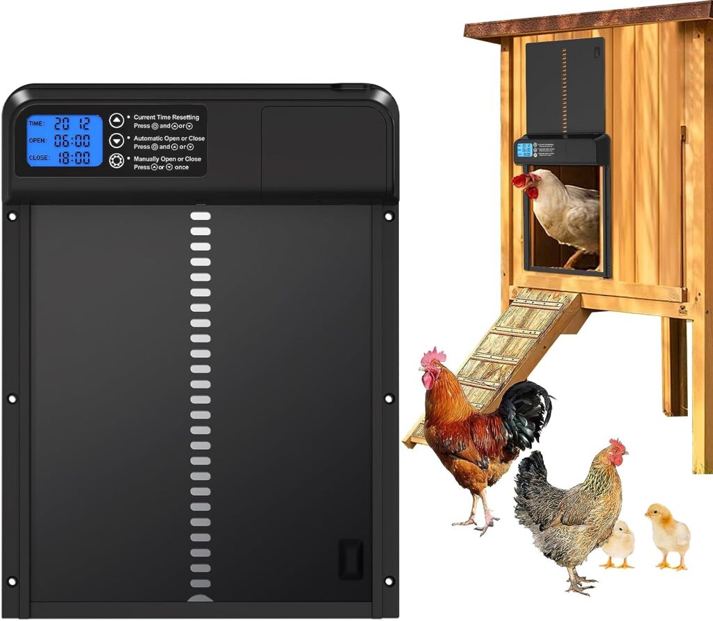 Hopet Automatic Chicken Coop Door with Timer Large LCD Display 2023 Upgraded Electric Battery Powered Aluminum Chicken Coop Door Accessories Poultry Door Opener Training Flock