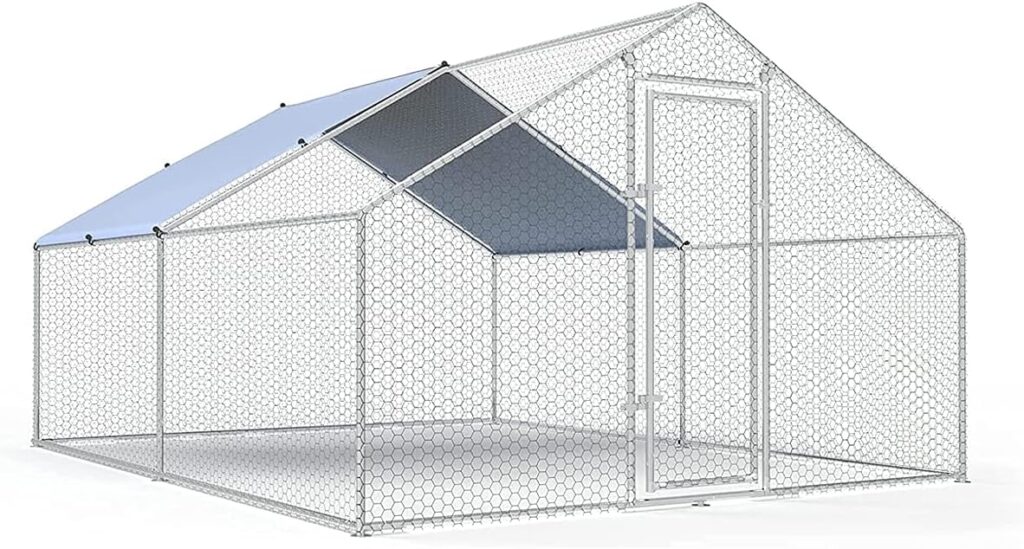 Large Metal Chicken Coop Walk-in Poultry Cage Chicken Run Pen Dog Kennel Duck House with Waterproof and Anti-Ultraviolet Cover for Outdoor Farm Use(9.8 L x 13.1 W x 6.4 H)