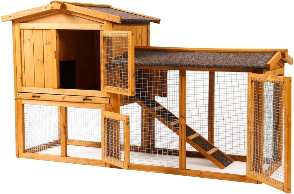 Ogrmar Chicken Coop Large Wooden Outdoor Bunny Rabbit Hutch Hen Cage with Ventilation Door, Removable Tray  Ramp Garden Backyard Pet House Chicken Nesting Box