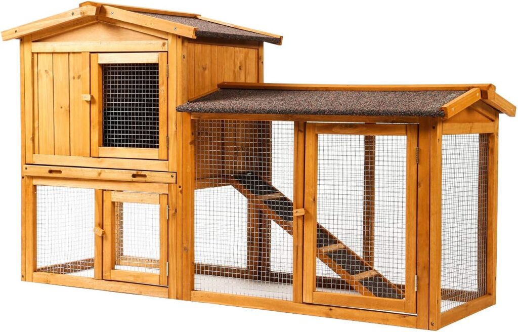 Ogrmar Chicken Coop Large Wooden Outdoor Bunny Rabbit Hutch Hen Cage with Ventilation Door, Removable Tray  Ramp Garden Backyard Pet House Chicken Nesting Box