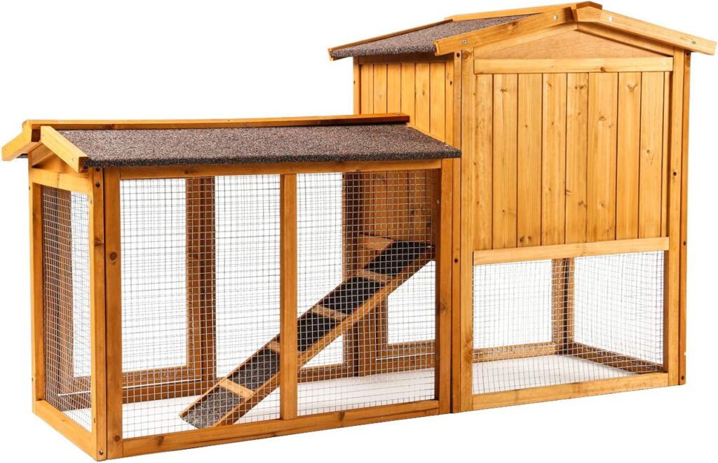 Ogrmar Chicken Coop Large Wooden Outdoor Bunny Rabbit Hutch Hen Cage with Ventilation Door, Removable Tray  Ramp Garden Backyard Pet House Chicken Nesting Box