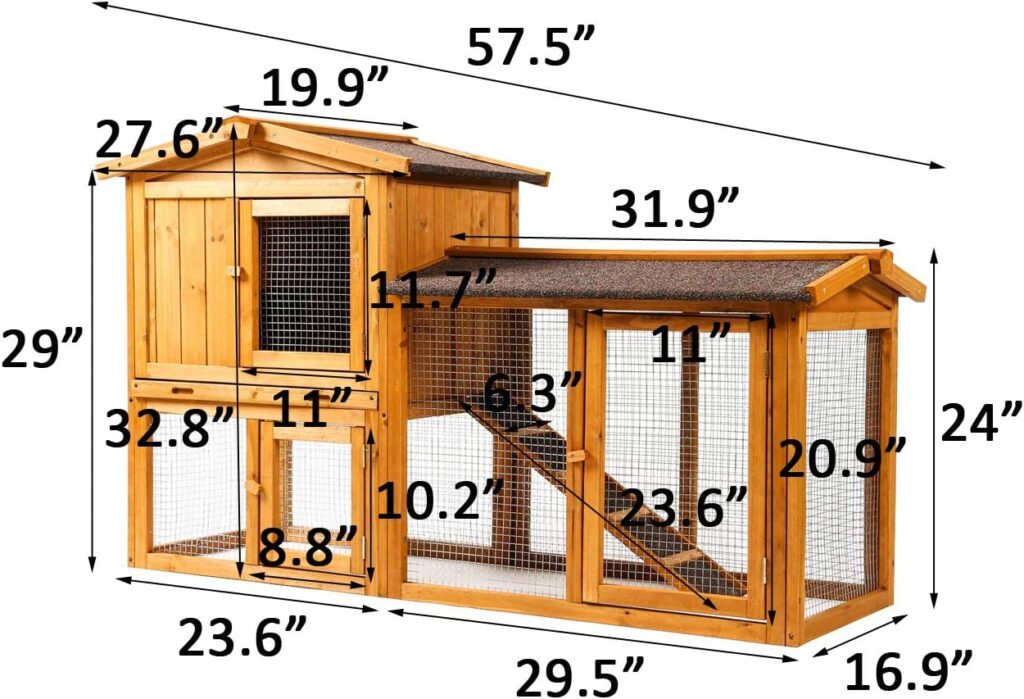 Ogrmar Chicken Coop Large Wooden Outdoor Bunny Rabbit Hutch Hen Cage with Ventilation Door, Removable Tray  Ramp Garden Backyard Pet House Chicken Nesting Box