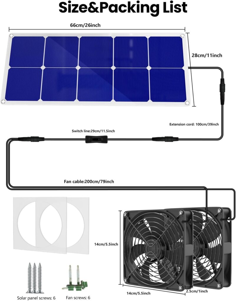 Solar Panel Fan Kit,30W,Solar Powered Fan,Chicken Coop Fan,Potable,Durable,12FT/3.7m Cable,DC Power,Weatherproof Dual Fan for Window Exhaust,Chicken Coops,Duck Coops,Sheds,Attic,Pet Houses (30W)