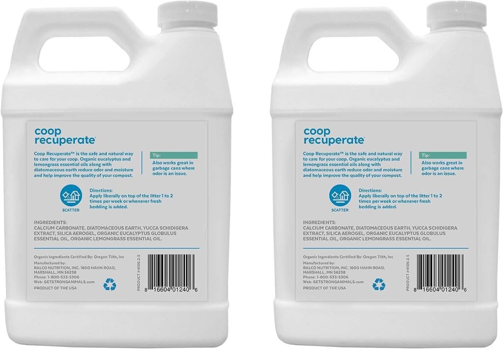 Strong Animals Coop Recuperate - Odor Control for Backyard Chicken coops containing Organic Eucalyptus and Lemongrass Essential Oils (2.5 lb jug, 2 Count)