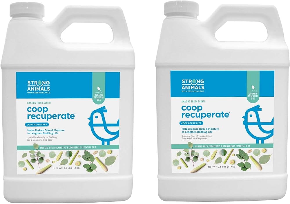 Strong Animals Coop Recuperate - Odor Control for Backyard Chicken coops containing Organic Eucalyptus and Lemongrass Essential Oils (2.5 lb jug, 2 Count)