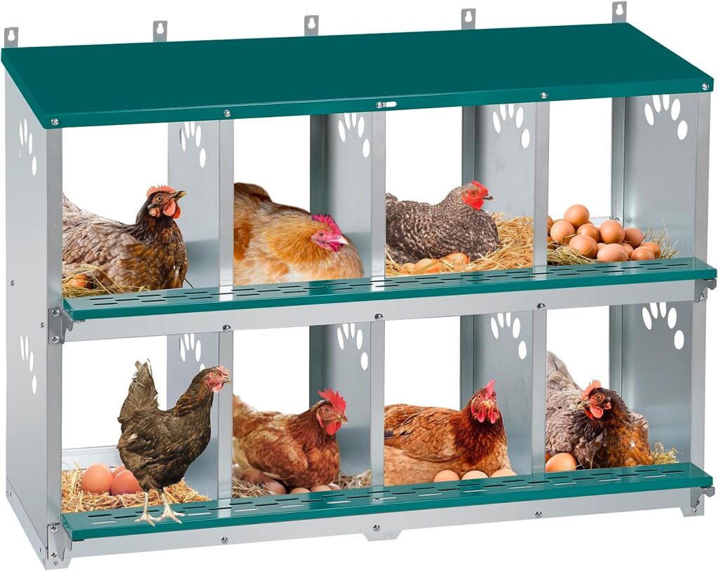 Toriexon Chicken Nesting Box, 8 Compartment Roll Away Nesting Box, 8 Room Metal Nesting Boxes for Chicken