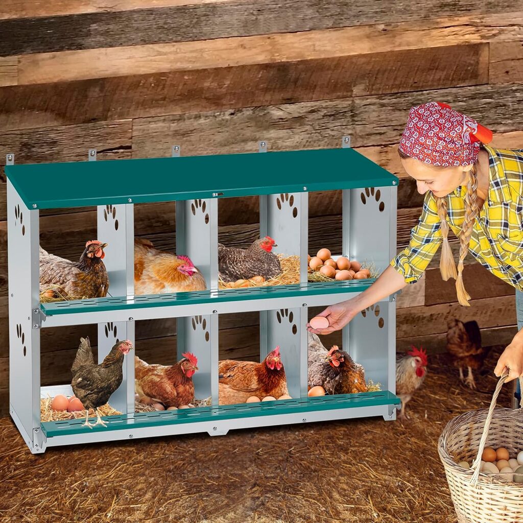 Toriexon Chicken Nesting Box, 8 Compartment Roll Away Nesting Box, 8 Room Metal Nesting Boxes for Chicken