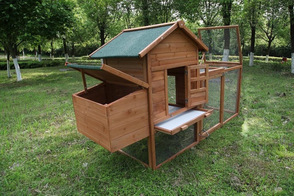 Wooden Chicken Coops Cages Poultry Pet House 80‘’ Large Two Tiers w/Egg Box Run Rabbit Hutch Enclosure Garden Backyard Cage Indoor and Outdoor Use (80 Inches)