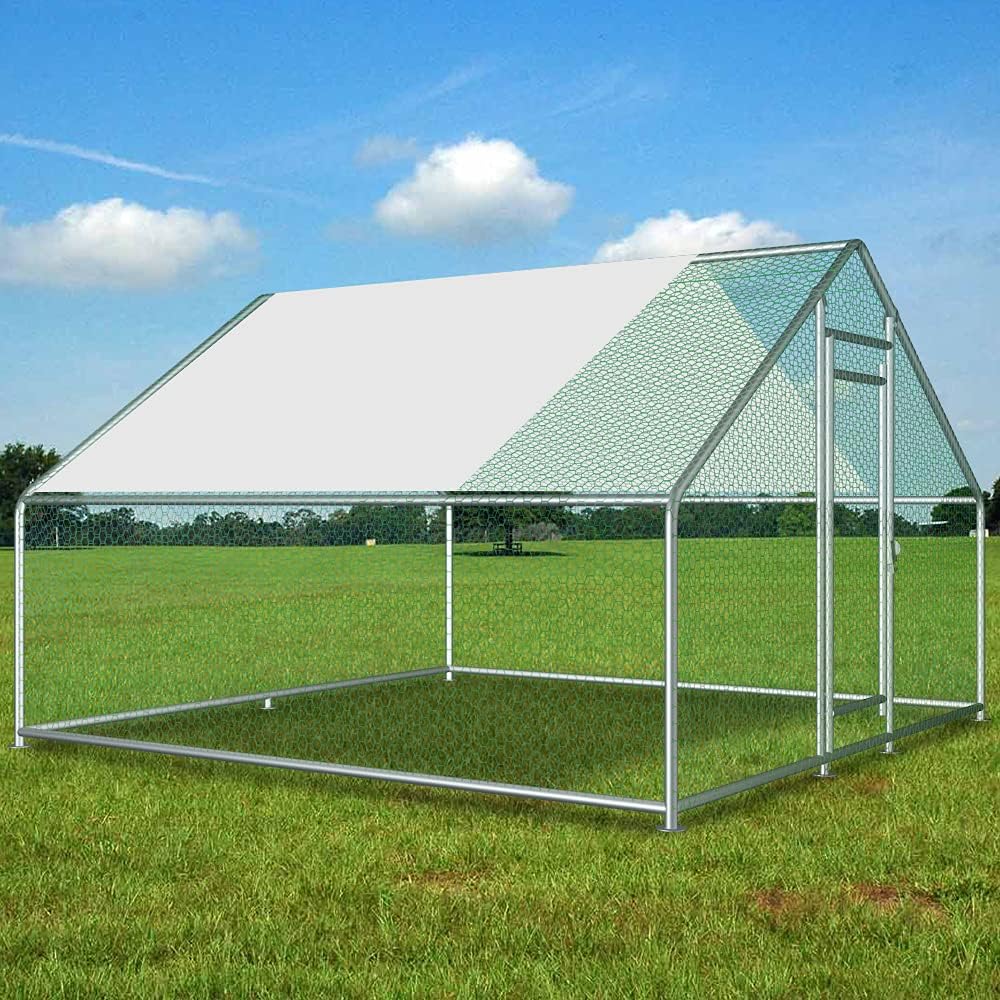 Xinhonglei Large Metal Chicken Run Coop Chicken Coop Spire Shaped, Outdoor Walk-in Hen Poultry Cage with Waterproof Cover for Backyard, 9.8ftx9.8ft